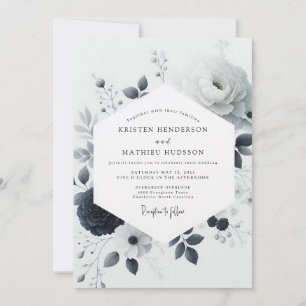 Charcoal Watercolor Bloom Wedding Invitation