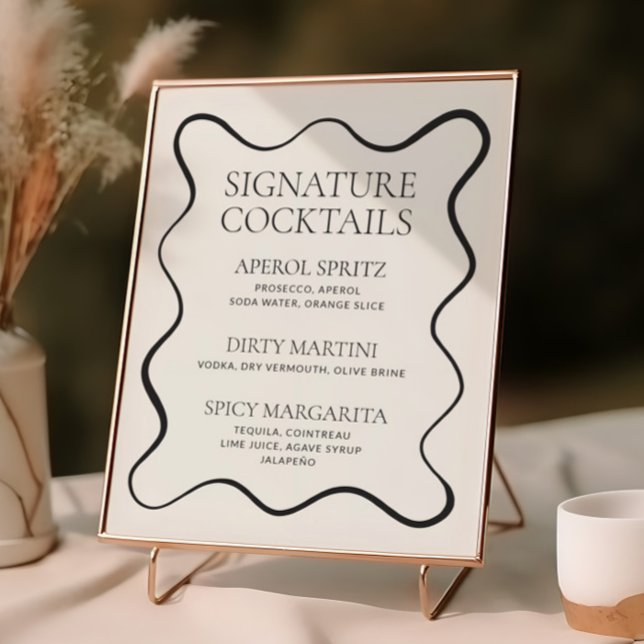 Charcoal Wavy Border Cocktail Menu Poster (Creator Uploaded)