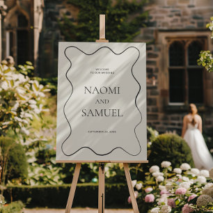Charcoal Wavy Border Wedding Welcome Foam Board