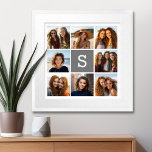 Charcoal White 8 Photo Collage Custom Monogram Canvas Print<br><div class="desc">Add 8 photos and custom text to make a unique keepsake for your wall. The art includes 8 pictures surrounding a text box where you can add a monogram or other text.</div>