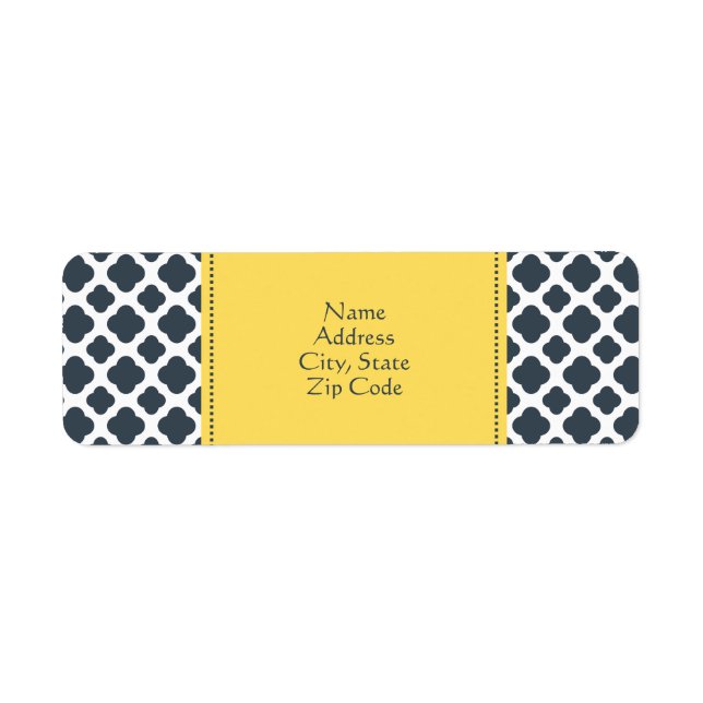 Charcoal, White and Yellow Quatrefoil Pattern Label (Front)