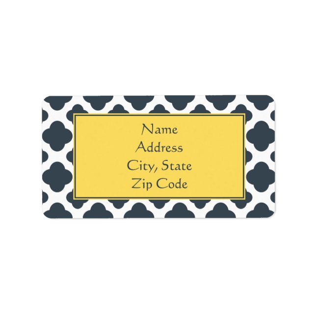 Charcoal, White and Yellow Quatrefoil Pattern Label (Front)