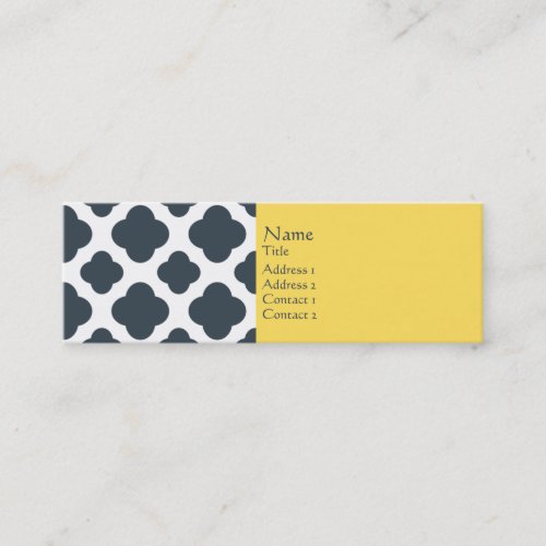 Charcoal White and Yellow Quatrefoil Pattern Mini Business Card