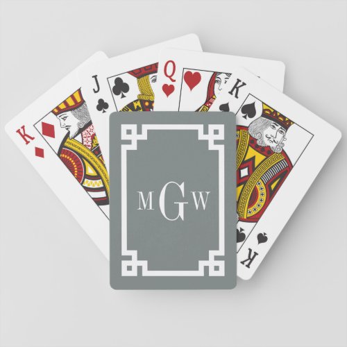 Charcoal White Greek Key 2 Framed 3 Init Monogram Playing Cards