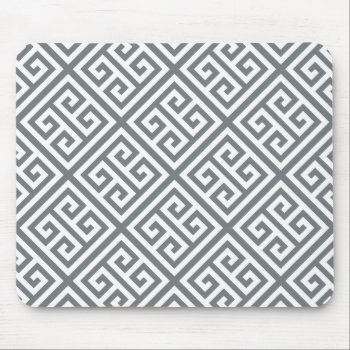 Charcoal White Med Greek Key Diag T Pattern #1 Mouse Pad by FantabulousCases at Zazzle