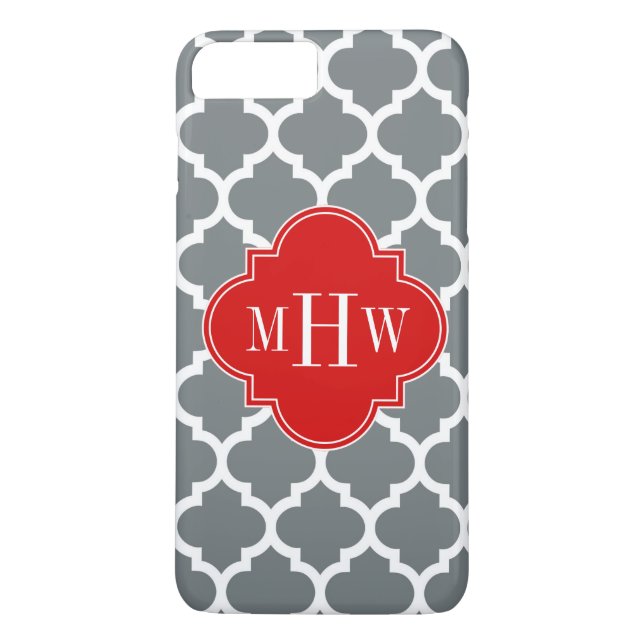 Charcoal, White Moroccan #5 Red 3 Initial Monogram Case-Mate iPhone Case (Back)