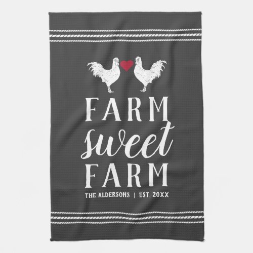 Charcoal  White Personalized Farm Sweet Farm Kitchen Towel