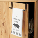Charcoal & White Rustic Bear Personalized Kitchen Towel<br><div class="desc">Customize your kitchen with this cute personalized towel featuring your family name or house name and year established in rich charcoal grey lettering accented with a bear illustration.</div>