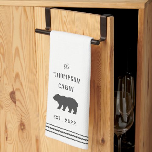 Charcoal  White Rustic Bear Personalized Kitchen Towel