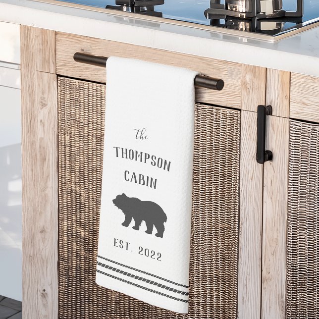Charcoal & White Rustic Bear Personalized Kitchen Towel (Creator Uploaded)