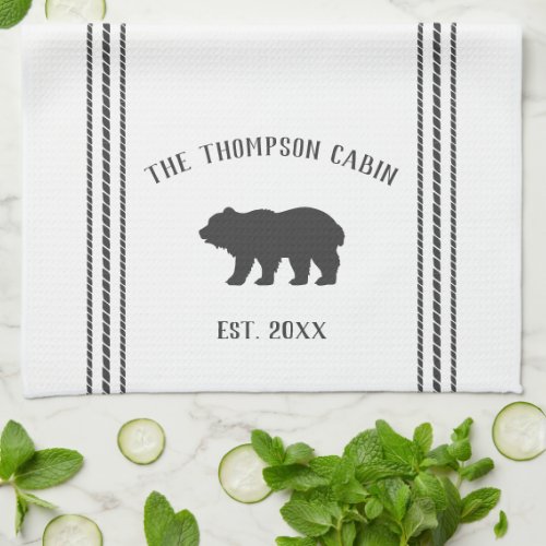 Charcoal  White Rustic Bear Personalized Kitchen Towel