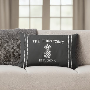Charcoal & White Rustic Pineapple Personalized Lumbar Pillow