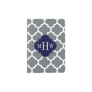 Charcoal, Wht Moroccan #5 Navy 3 Initial Monogram Passport Holder