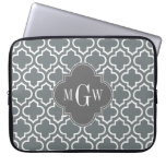 Charcoal Wht Moroccan #6 Dim Gray 3 Init Monogram Laptop Sleeve at Zazzle