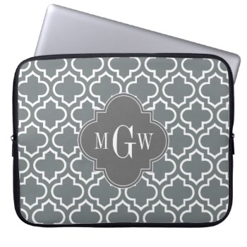 Charcoal Wht Moroccan #6 Dim Gray 3 Init Monogram Laptop Sleeve by FantabulousCases at Zazzle