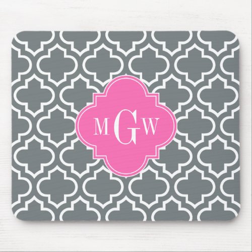 Charcoal Wht Moroccan 6 Hot Pink 3 Init Monogram Mouse Pad