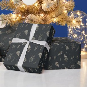 Charcoal Winter Laurel Pattern Wrapping Paper