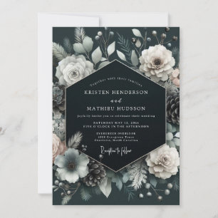 Charcoal Wintry Pine Wedding Invitation