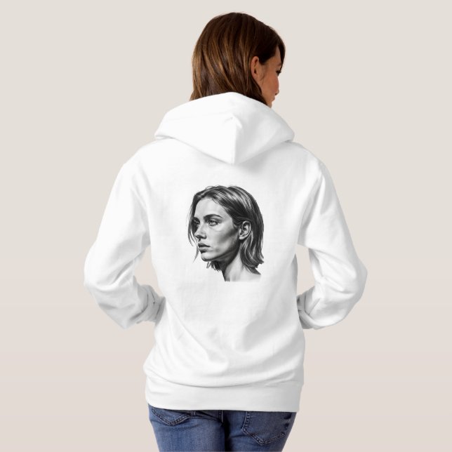 Charcoal Woman Portrait Black and White Art Hoodie (Back Full)