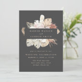 Charcoal Wreath Pampas Grass Floral Cream Wedding Invitation (Standing Front)