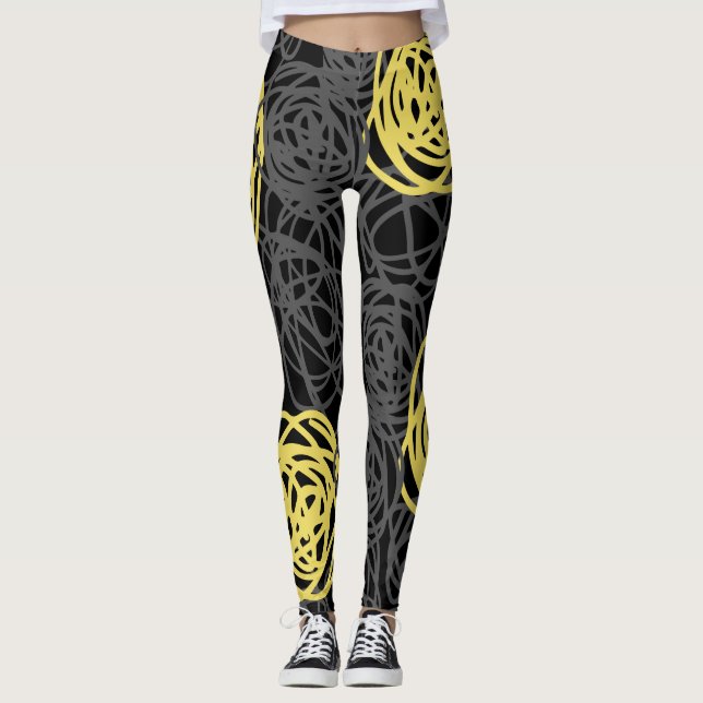 Charcoal, Yellow, and Black Modern Leggings (Front)