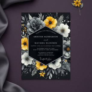 Charcoal Yellow Bloom Wedding Invitation