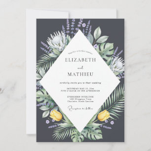 Charcoal Yellow Protea Eucalyptus Wedding Invitation