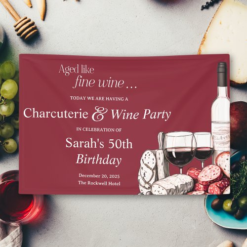 Charcuterie and Red Wine 50th Birthday Banner