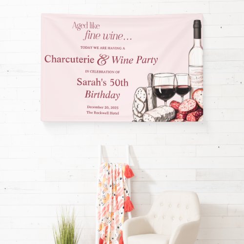 Charcuterie and Red Wine 50th Birthday Blush Banner