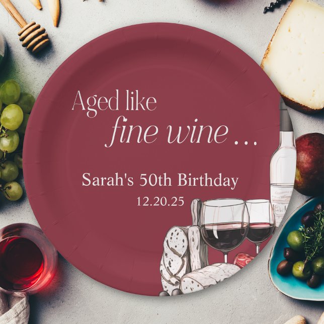 Charcuterie and Red Wine 50th Birthday Paper Plates (Creator Uploaded)