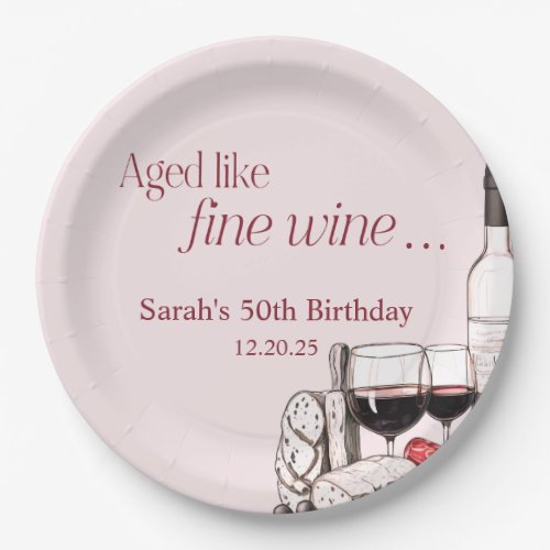 Charcuterie and Wine 50th Birthday Blush Paper Plates