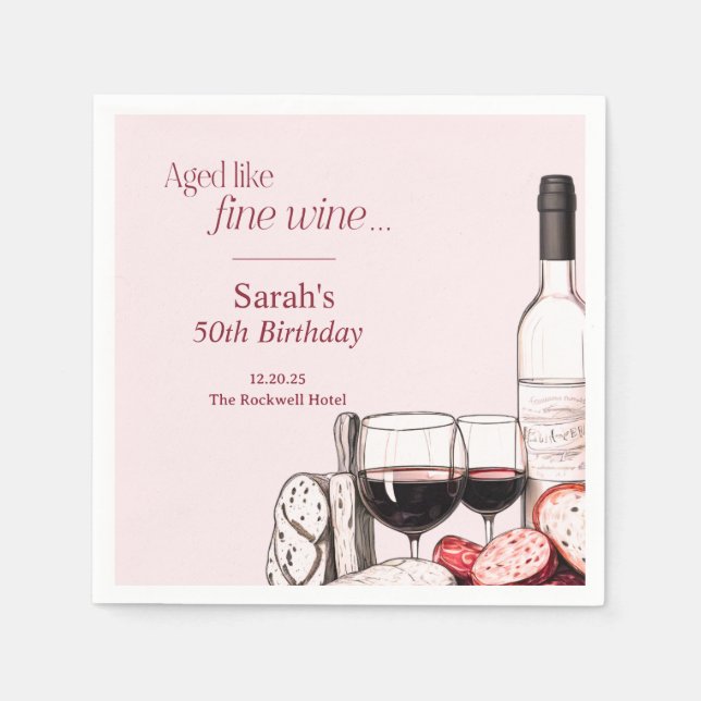 Charcuterie and Wine Party 50th Birthday Blush Napkins (Front)