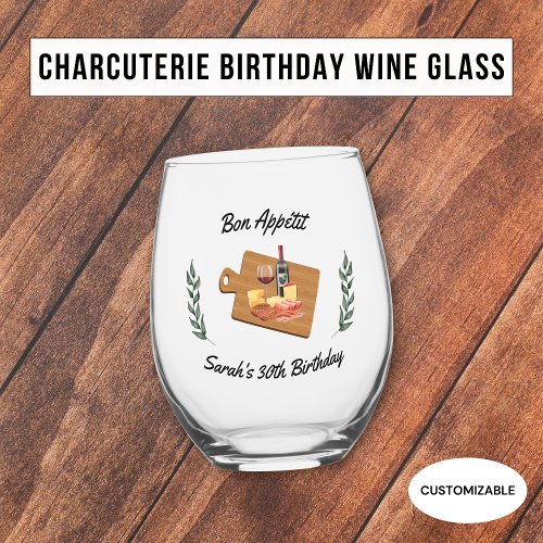 Charcuterie and Wine Picnic Birthday Souvenir Stemless Wine Glass