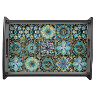 Charcuterie Aqua Green Blue Tile Image Black Serving Tray