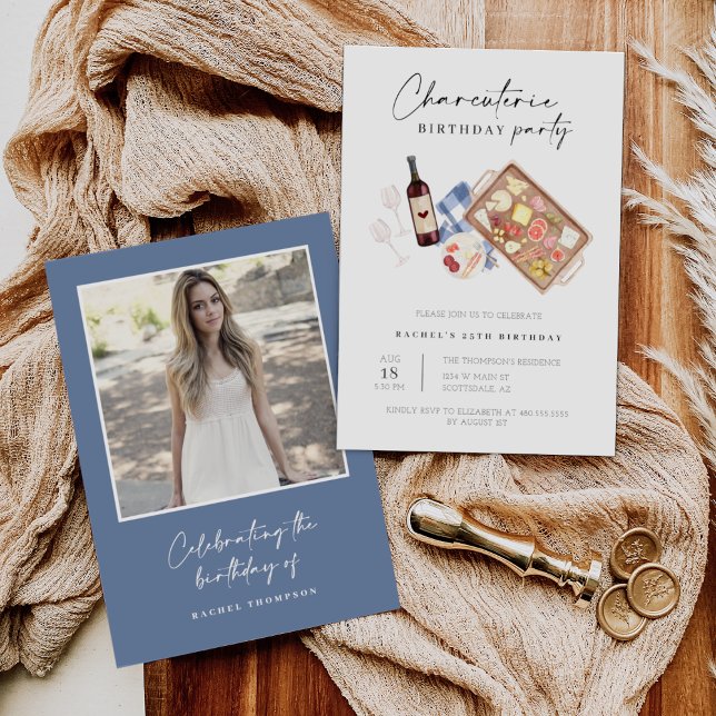 Charcuterie Board Wine Cheese Birthday Party Photo Invitation (Creator Uploaded)