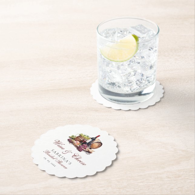 Charcuterie Board Wine & Cheese Bridal Shower Paper Coaster (Insitu)