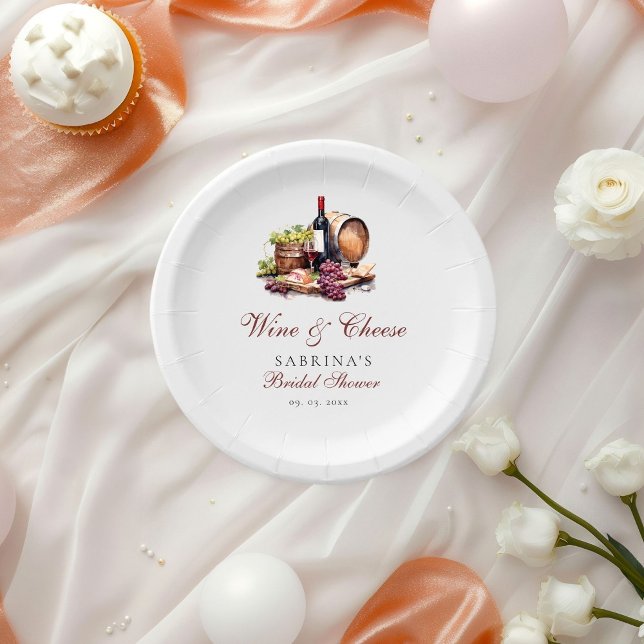 Charcuterie Board Wine & Cheese Bridal Shower Paper Plates (Creator Uploaded)