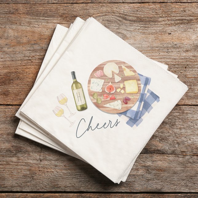 Charcuterie Board Wine & Cheese Cheers Monogram Napkins (Creator Uploaded)