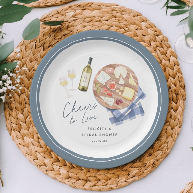 Charcuterie Board Wine & Cheese Cheers to Love Paper Plates (Creator Uploaded)