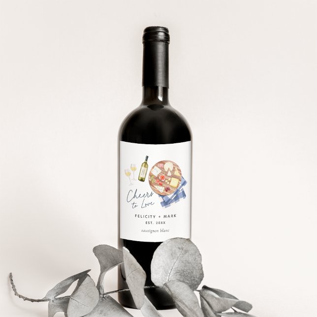 Charcuterie Board Wine & Cheese Cheers to Love Wine Label (Creator Uploaded)