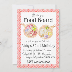Charcuterie Food Board Birthday Invitation Pink