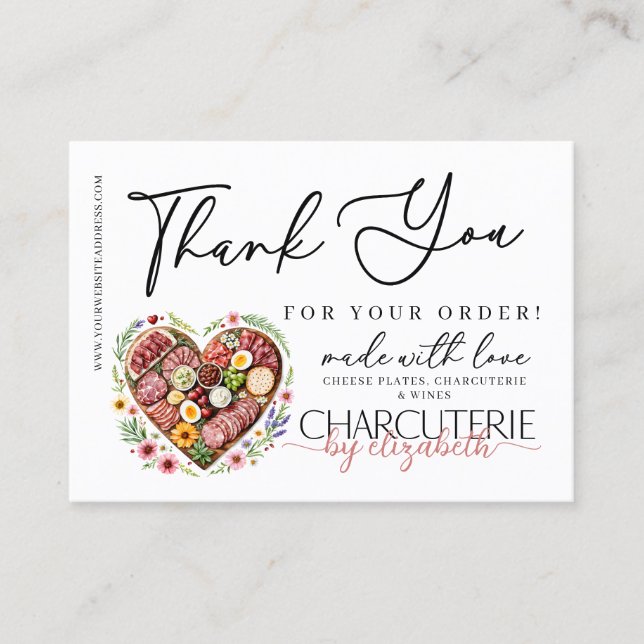 Charcuterie Grazing Board Order Thank You Business Card (Front)