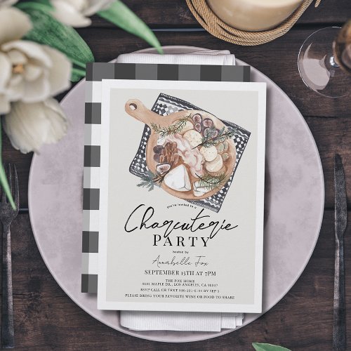 Charcuterie Party Black Gingham Invitation