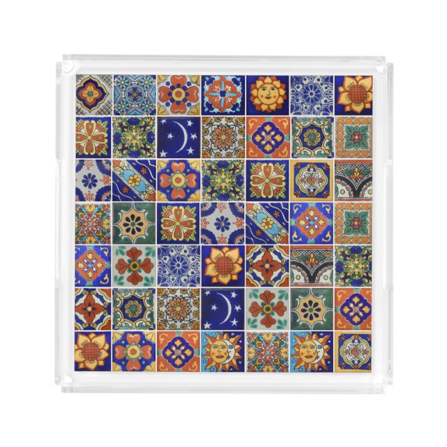 Charcuterie Southwest Style Talavera Tile Image Acrylic Tray (Front)