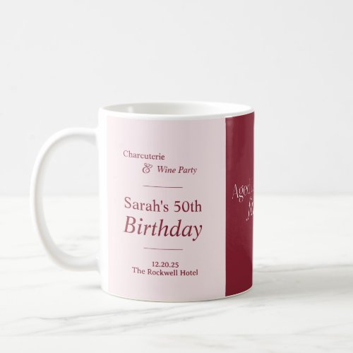 Charcuterie  Wine 50th Birthday Party Blush Coffee Mug