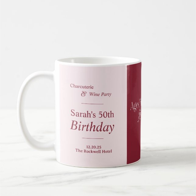 Charcuterie & Wine 50th Birthday Party Blush Coffee Mug (Left)