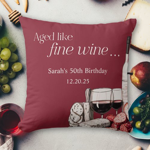 Charcuterie  Wine 50th Birthday Party Throw Pillow