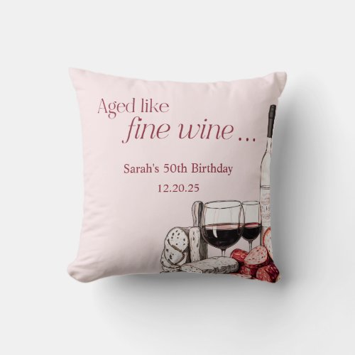 Charcuterie  Wine 50th Birthday Party Throw Pillow