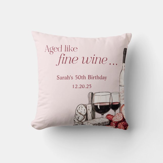 Charcuterie & Wine 50th Birthday Party Throw Pillow (Front)