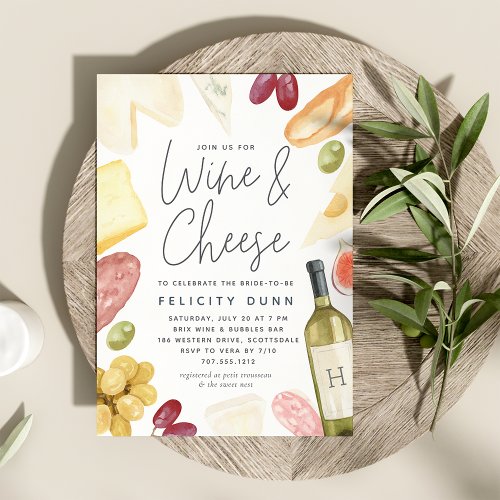 Charcuterie Wine  Cheese Bridal Shower Invitation